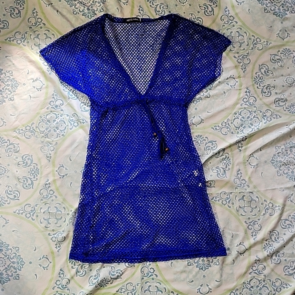 HOTS WING Mesh Beach Cover up, Size Medium, Blue
